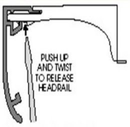 Insert a flat blade screwdriver in the slot behind the locking tab on the bracket. Push up and twist the screwdriver. This moves the rail just far enough forward to disengage the locking tab..jpg
